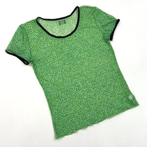 y2k D&G green mesh short sleeve top with leopard print